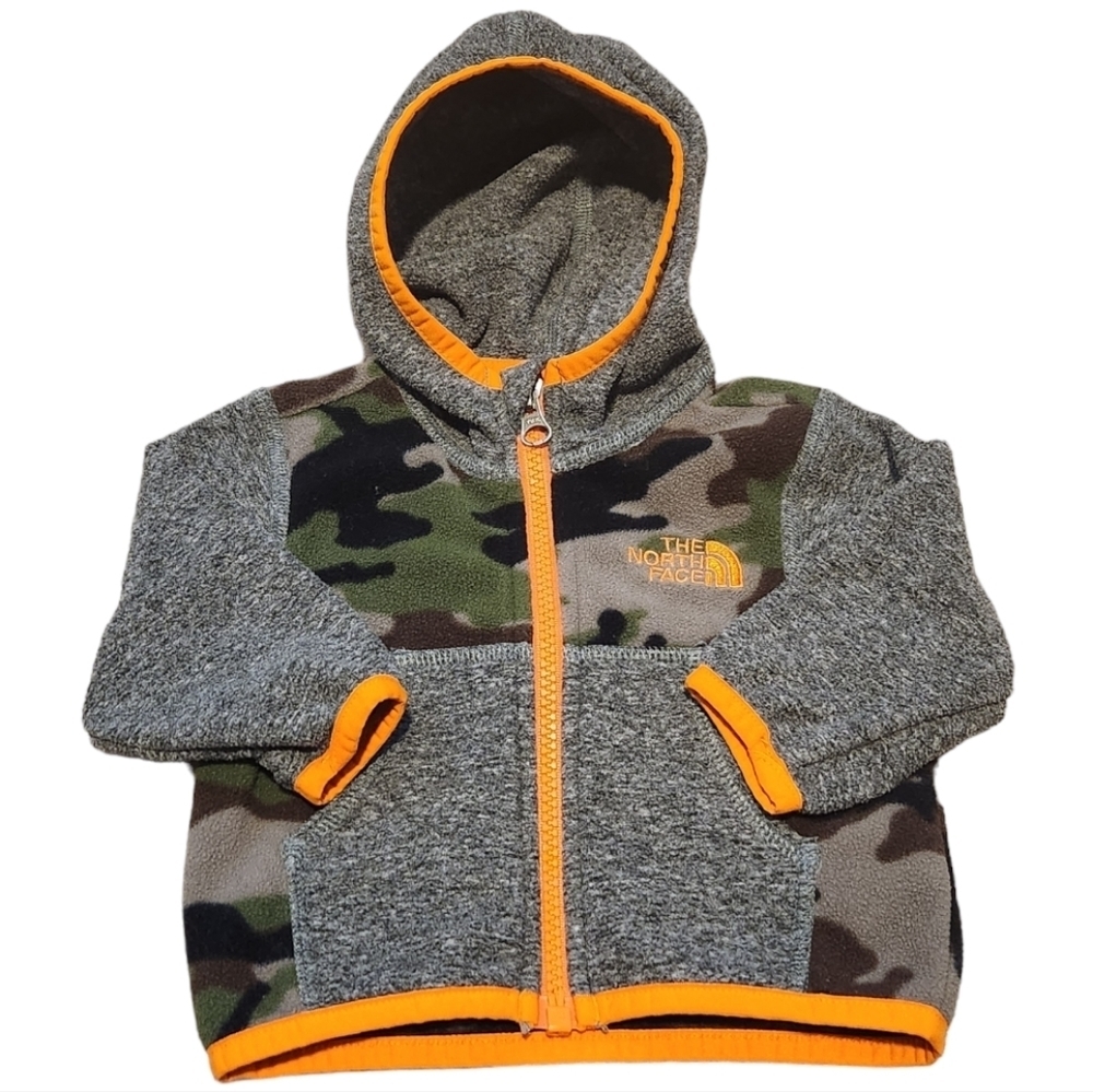 The North Face Glacier Full Zip Infant Baby Camo and Orange Hoodie, 0-3 months